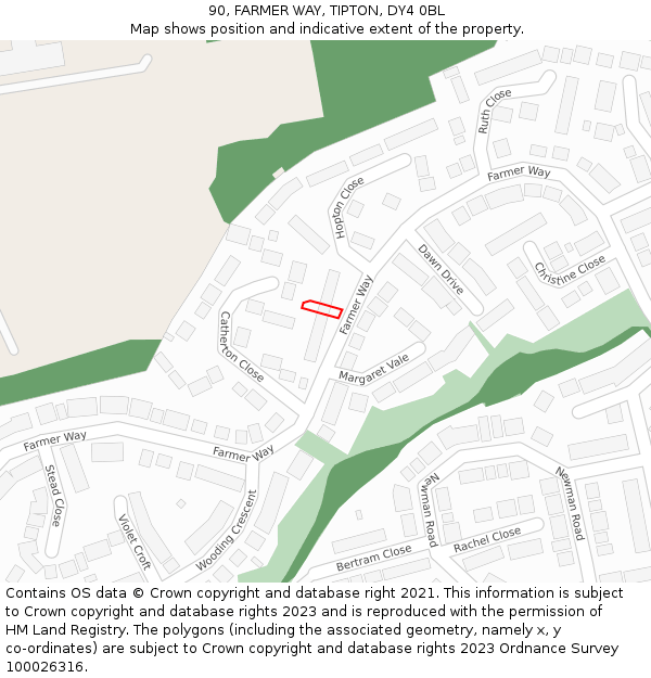90, FARMER WAY, TIPTON, DY4 0BL: Location map and indicative extent of plot