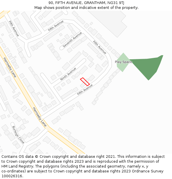 90, FIFTH AVENUE, GRANTHAM, NG31 9TJ: Location map and indicative extent of plot