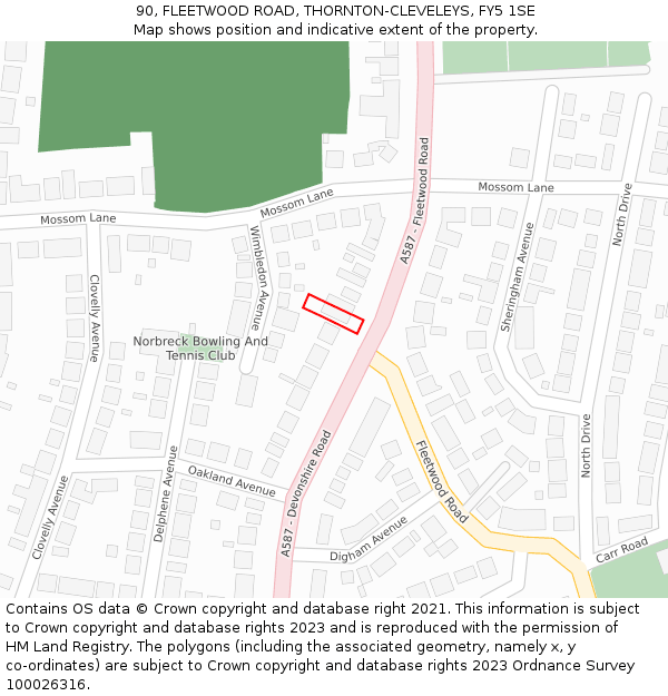 90, FLEETWOOD ROAD, THORNTON-CLEVELEYS, FY5 1SE: Location map and indicative extent of plot