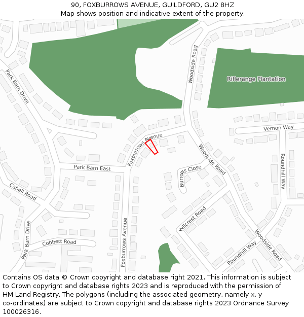 90, FOXBURROWS AVENUE, GUILDFORD, GU2 8HZ: Location map and indicative extent of plot