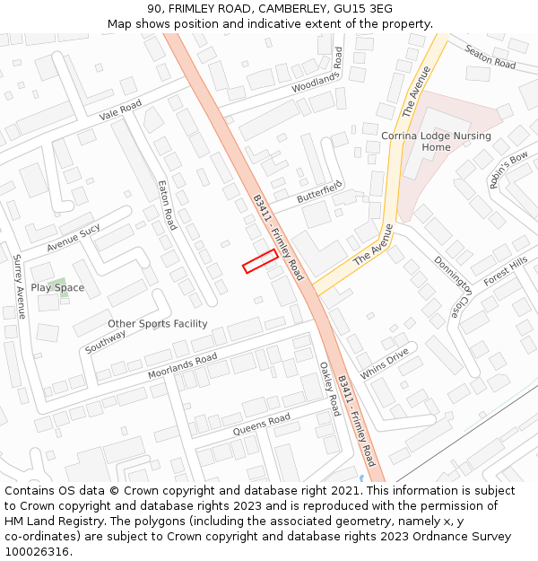 90, FRIMLEY ROAD, CAMBERLEY, GU15 3EG: Location map and indicative extent of plot