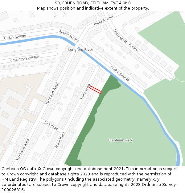 90, FRUEN ROAD, FELTHAM, TW14 9NR: Location map and indicative extent of plot