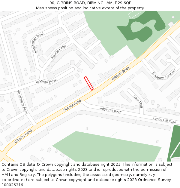 90, GIBBINS ROAD, BIRMINGHAM, B29 6QP: Location map and indicative extent of plot