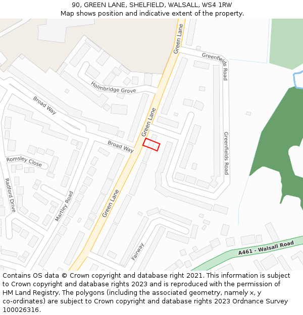 90, GREEN LANE, SHELFIELD, WALSALL, WS4 1RW: Location map and indicative extent of plot