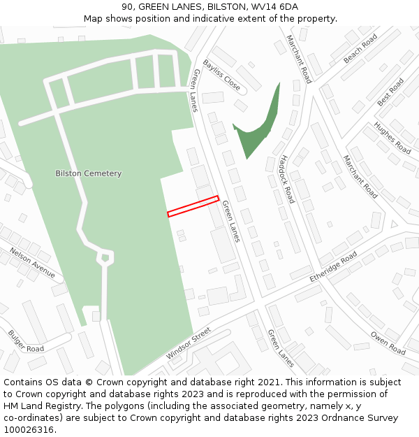 90, GREEN LANES, BILSTON, WV14 6DA: Location map and indicative extent of plot