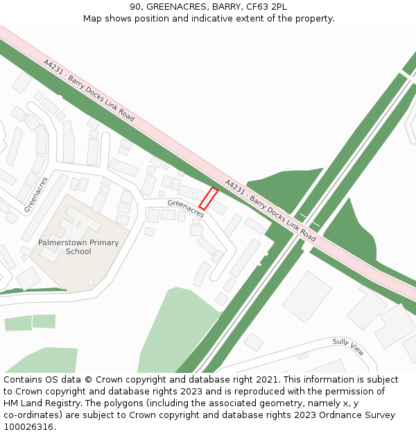 90, GREENACRES, BARRY, CF63 2PL: Location map and indicative extent of plot