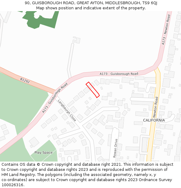 90, GUISBOROUGH ROAD, GREAT AYTON, MIDDLESBROUGH, TS9 6QJ: Location map and indicative extent of plot