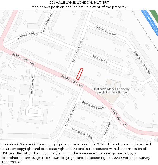 90, HALE LANE, LONDON, NW7 3RT: Location map and indicative extent of plot