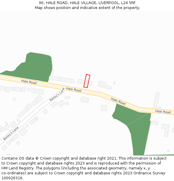 90, HALE ROAD, HALE VILLAGE, LIVERPOOL, L24 5RF: Location map and indicative extent of plot