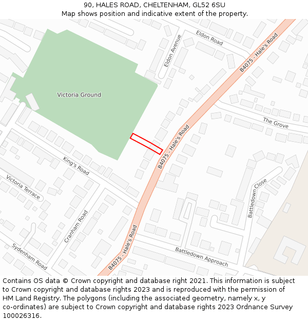 90, HALES ROAD, CHELTENHAM, GL52 6SU: Location map and indicative extent of plot