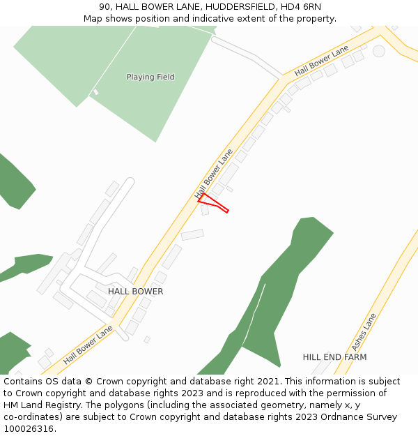 90, HALL BOWER LANE, HUDDERSFIELD, HD4 6RN: Location map and indicative extent of plot