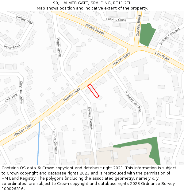 90, HALMER GATE, SPALDING, PE11 2EL: Location map and indicative extent of plot