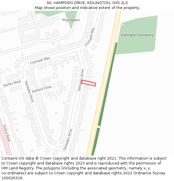 90, HAMPDEN DRIVE, KIDLINGTON, OX5 2LS: Location map and indicative extent of plot