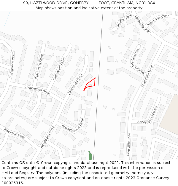 90, HAZELWOOD DRIVE, GONERBY HILL FOOT, GRANTHAM, NG31 8GX: Location map and indicative extent of plot