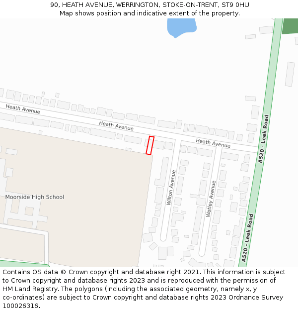 90, HEATH AVENUE, WERRINGTON, STOKE-ON-TRENT, ST9 0HU: Location map and indicative extent of plot