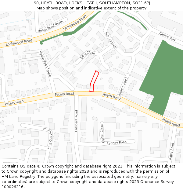 90, HEATH ROAD, LOCKS HEATH, SOUTHAMPTON, SO31 6PJ: Location map and indicative extent of plot