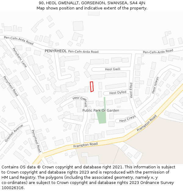 90, HEOL GWENALLT, GORSEINON, SWANSEA, SA4 4JN: Location map and indicative extent of plot