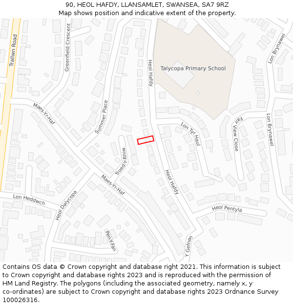 90, HEOL HAFDY, LLANSAMLET, SWANSEA, SA7 9RZ: Location map and indicative extent of plot