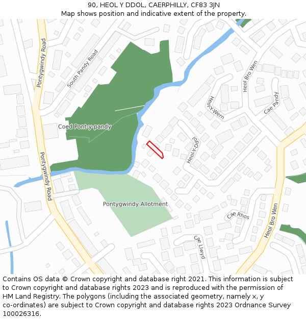 90, HEOL Y DDOL, CAERPHILLY, CF83 3JN: Location map and indicative extent of plot