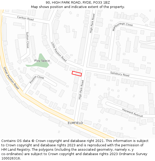 90, HIGH PARK ROAD, RYDE, PO33 1BZ: Location map and indicative extent of plot