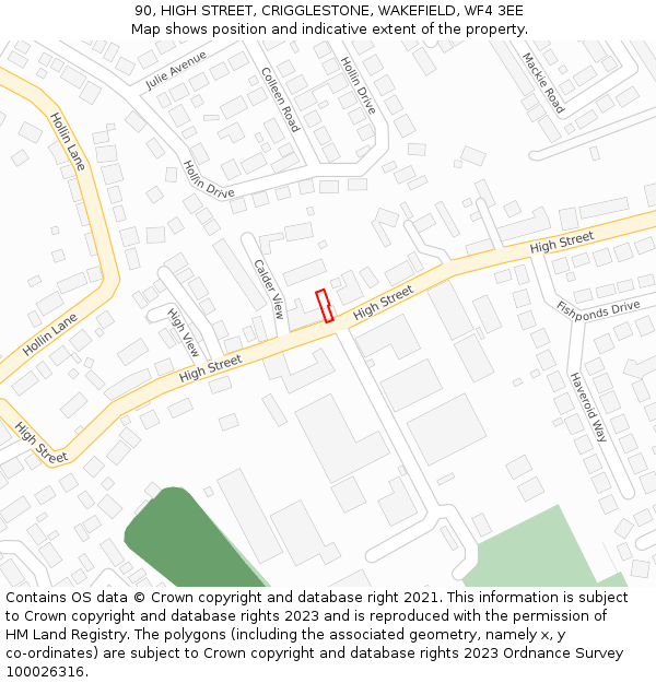 90, HIGH STREET, CRIGGLESTONE, WAKEFIELD, WF4 3EE: Location map and indicative extent of plot