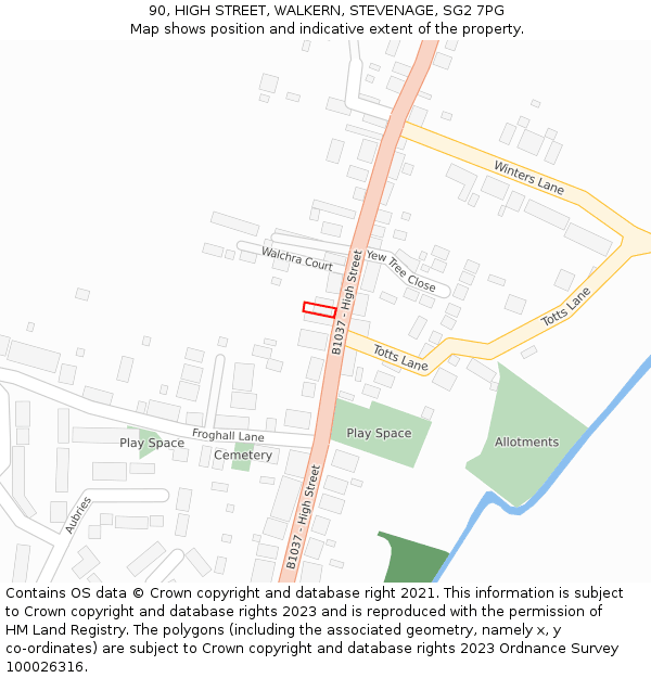 90, HIGH STREET, WALKERN, STEVENAGE, SG2 7PG: Location map and indicative extent of plot