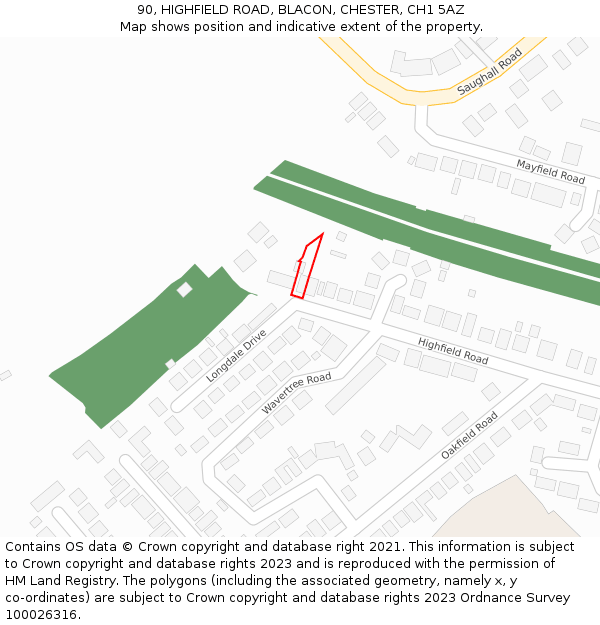 90, HIGHFIELD ROAD, BLACON, CHESTER, CH1 5AZ: Location map and indicative extent of plot