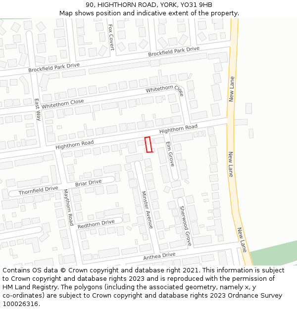 90, HIGHTHORN ROAD, YORK, YO31 9HB: Location map and indicative extent of plot