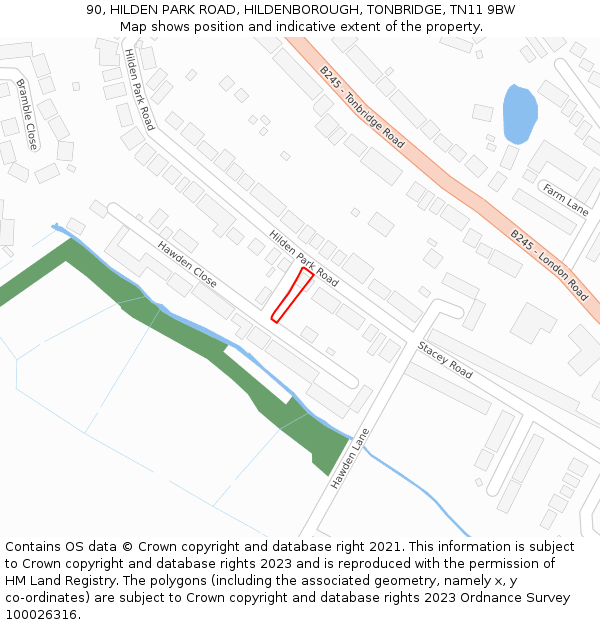 90, HILDEN PARK ROAD, HILDENBOROUGH, TONBRIDGE, TN11 9BW: Location map and indicative extent of plot