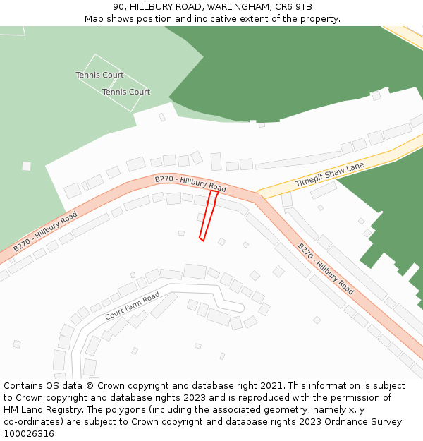 90, HILLBURY ROAD, WARLINGHAM, CR6 9TB: Location map and indicative extent of plot