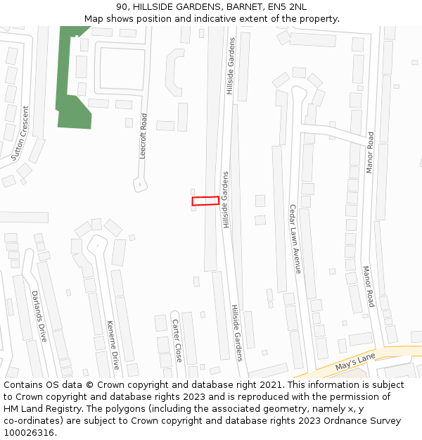 90, HILLSIDE GARDENS, BARNET, EN5 2NL: Location map and indicative extent of plot