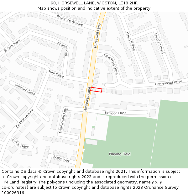 90, HORSEWELL LANE, WIGSTON, LE18 2HR: Location map and indicative extent of plot