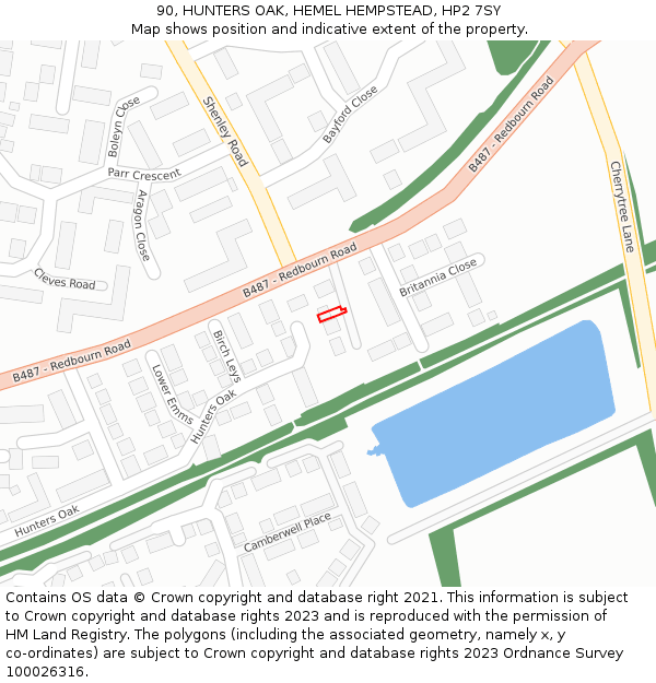 90, HUNTERS OAK, HEMEL HEMPSTEAD, HP2 7SY: Location map and indicative extent of plot