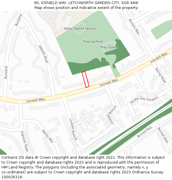 90, ICKNIELD WAY, LETCHWORTH GARDEN CITY, SG6 4AW: Location map and indicative extent of plot