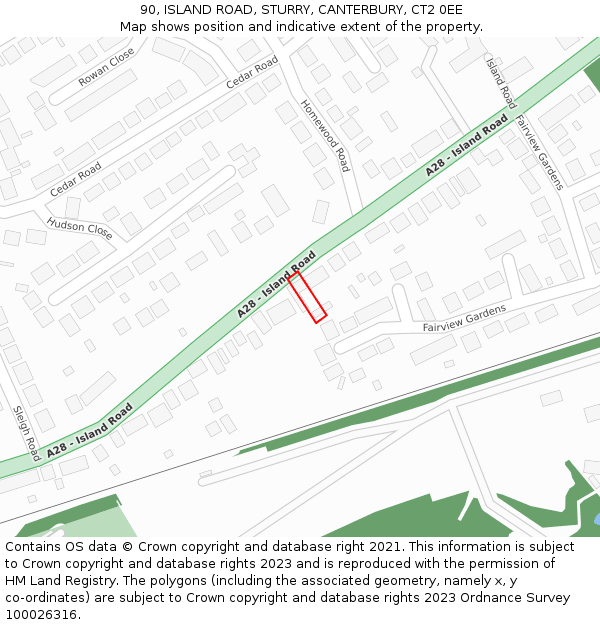 90, ISLAND ROAD, STURRY, CANTERBURY, CT2 0EE: Location map and indicative extent of plot