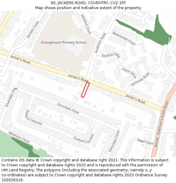 90, JACKERS ROAD, COVENTRY, CV2 1PF: Location map and indicative extent of plot