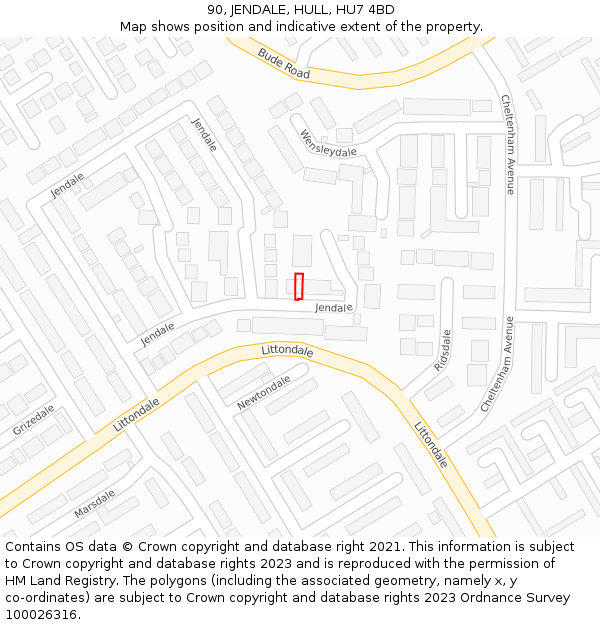 90, JENDALE, HULL, HU7 4BD: Location map and indicative extent of plot