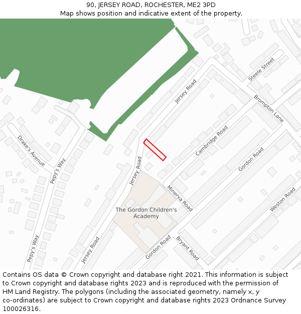 90, JERSEY ROAD, ROCHESTER, ME2 3PD: Location map and indicative extent of plot