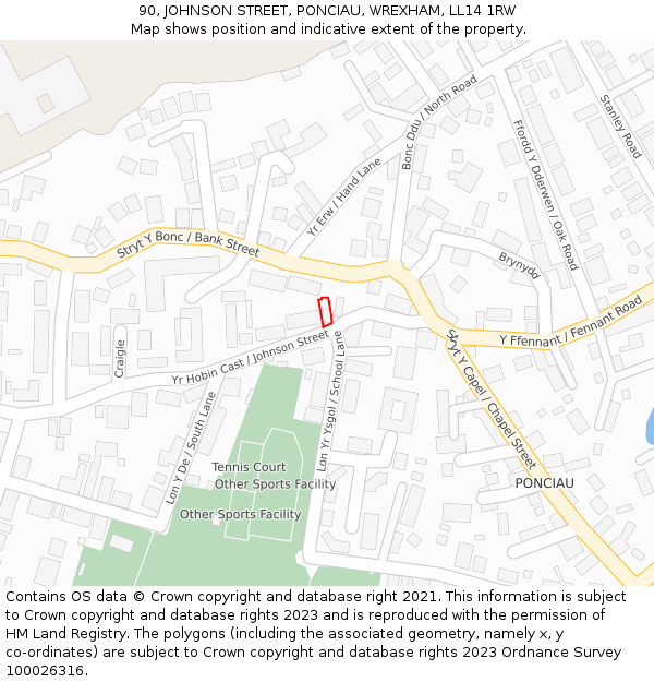 90, JOHNSON STREET, PONCIAU, WREXHAM, LL14 1RW: Location map and indicative extent of plot