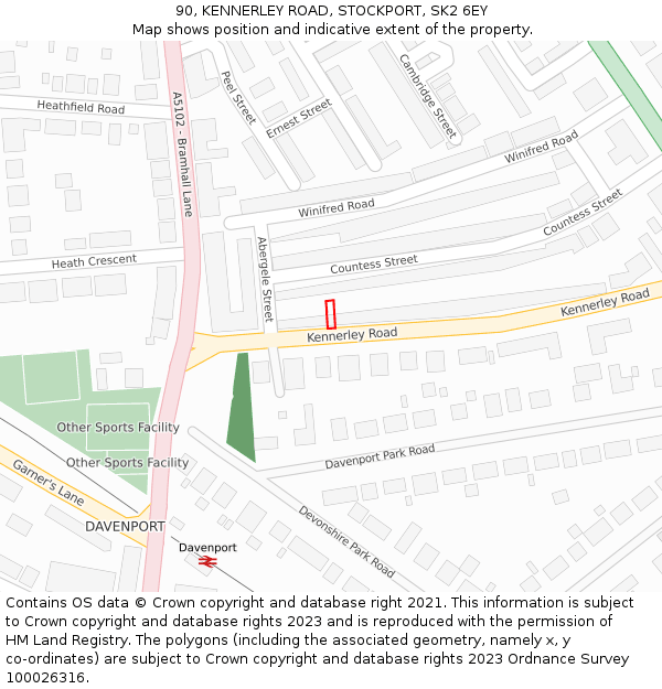 90, KENNERLEY ROAD, STOCKPORT, SK2 6EY: Location map and indicative extent of plot