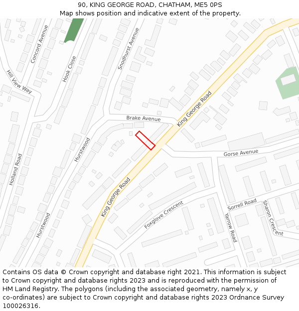 90, KING GEORGE ROAD, CHATHAM, ME5 0PS: Location map and indicative extent of plot