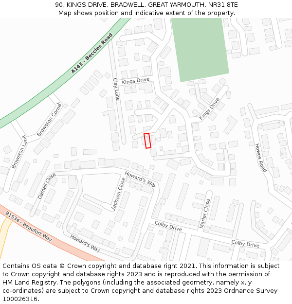 90, KINGS DRIVE, BRADWELL, GREAT YARMOUTH, NR31 8TE: Location map and indicative extent of plot