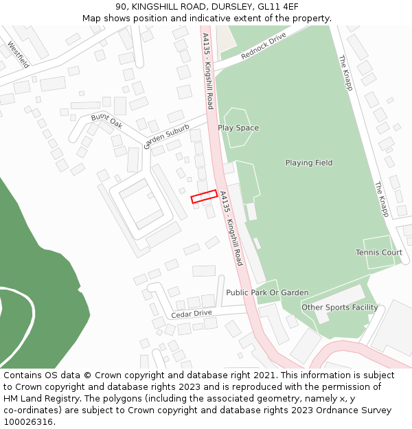 90, KINGSHILL ROAD, DURSLEY, GL11 4EF: Location map and indicative extent of plot