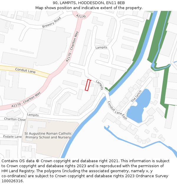 90, LAMPITS, HODDESDON, EN11 8EB: Location map and indicative extent of plot