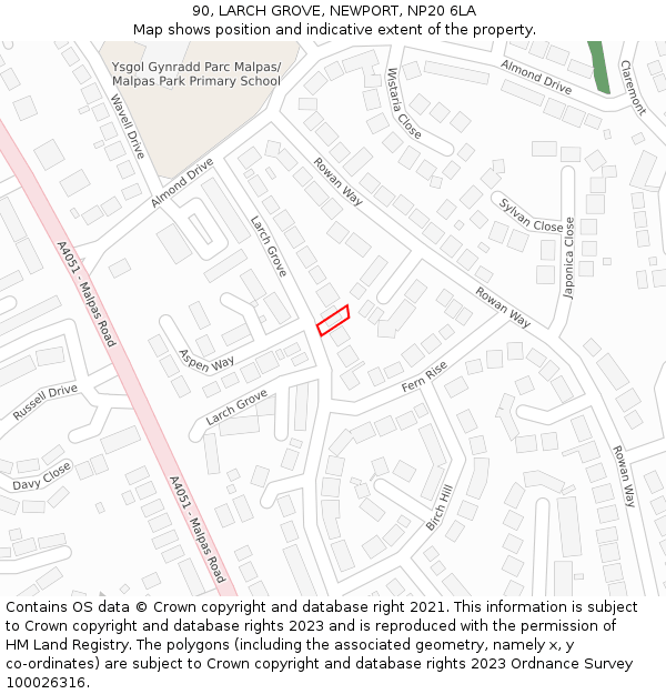90, LARCH GROVE, NEWPORT, NP20 6LA: Location map and indicative extent of plot