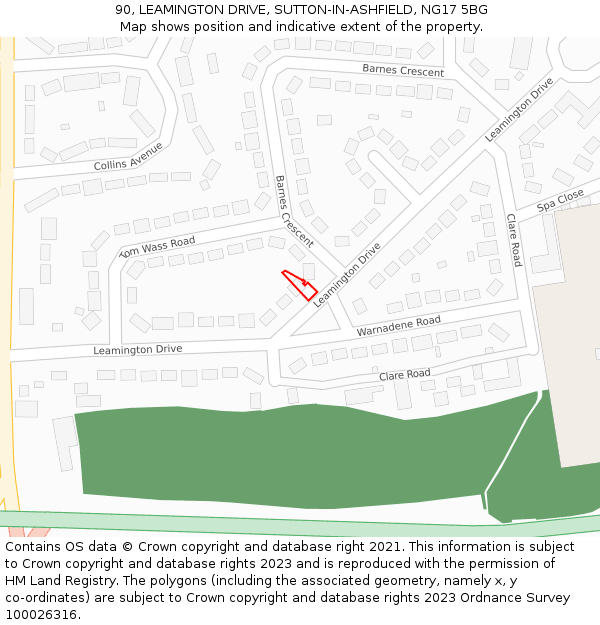 90, LEAMINGTON DRIVE, SUTTON-IN-ASHFIELD, NG17 5BG: Location map and indicative extent of plot