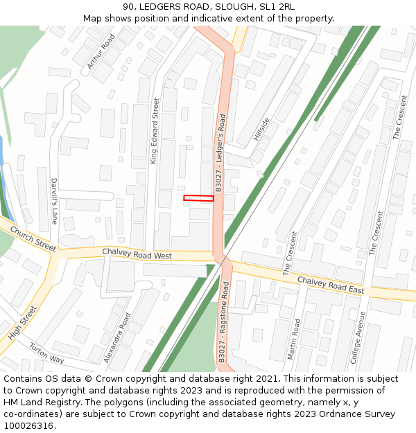 90, LEDGERS ROAD, SLOUGH, SL1 2RL: Location map and indicative extent of plot