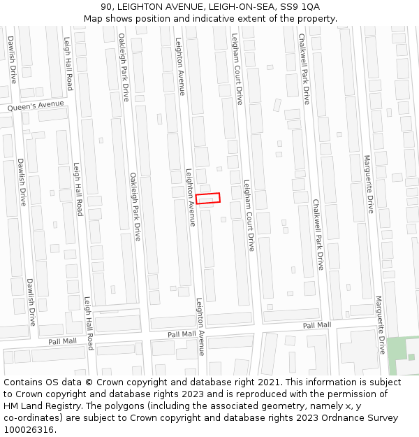 90, LEIGHTON AVENUE, LEIGH-ON-SEA, SS9 1QA: Location map and indicative extent of plot