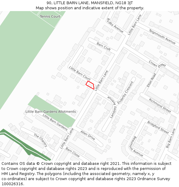 90, LITTLE BARN LANE, MANSFIELD, NG18 3JT: Location map and indicative extent of plot