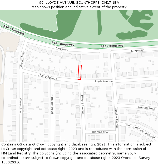 90, LLOYDS AVENUE, SCUNTHORPE, DN17 1BA: Location map and indicative extent of plot